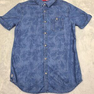 Triple Five Soul Blue Floral Pattern Button‎ Down Short Sleeve Shirt Size Medium